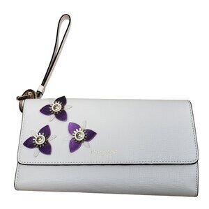 NWOT Henri Bendel W57 purple floral applique sand shell wristlet